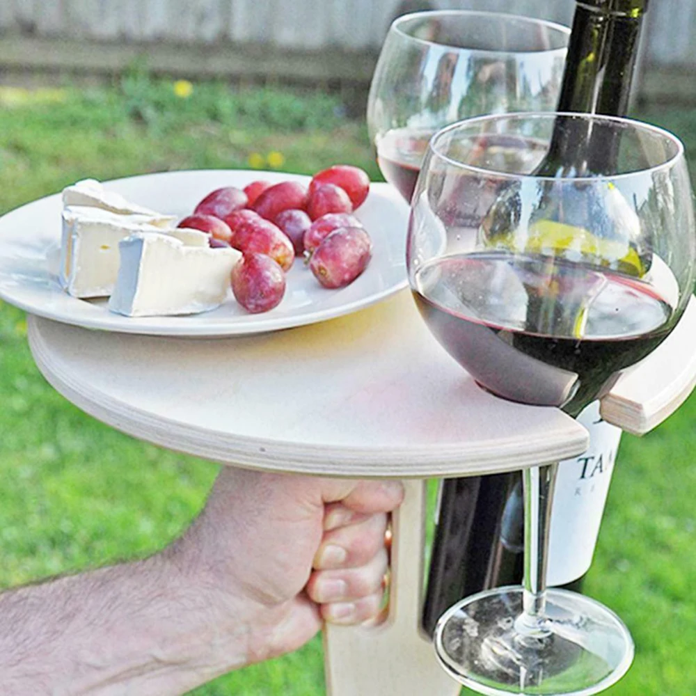 Portable Outdoor Folding Wooden Wine Table Wine Glass Holder for Beach Backyard Picnic Party