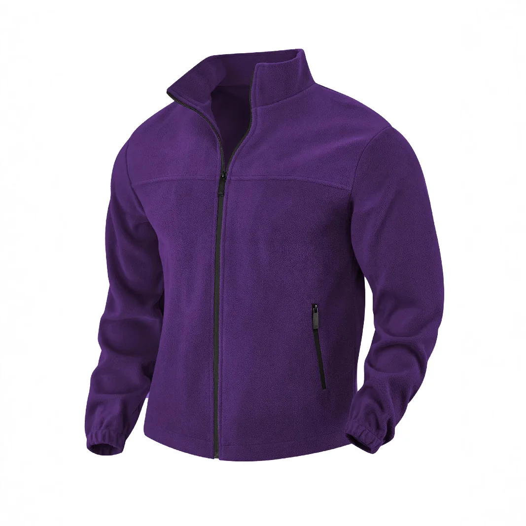 American European New Fashion Men's Polar Fleece Casual Trendy Solid Color Stand Collar Zipper Simple Jacket Male Basic Coats