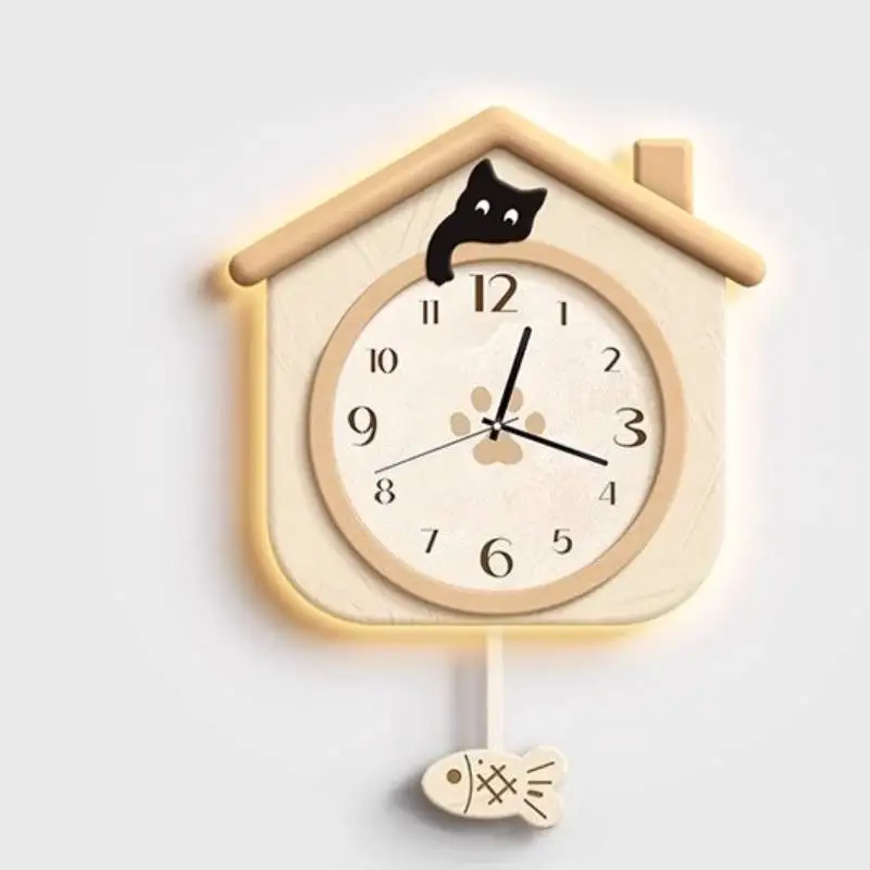 Horloge murale Design jaune Unique jeunesse Roo en bois esthétique moderne horloge murale Led décor de bureau Montre murale décor à la maison