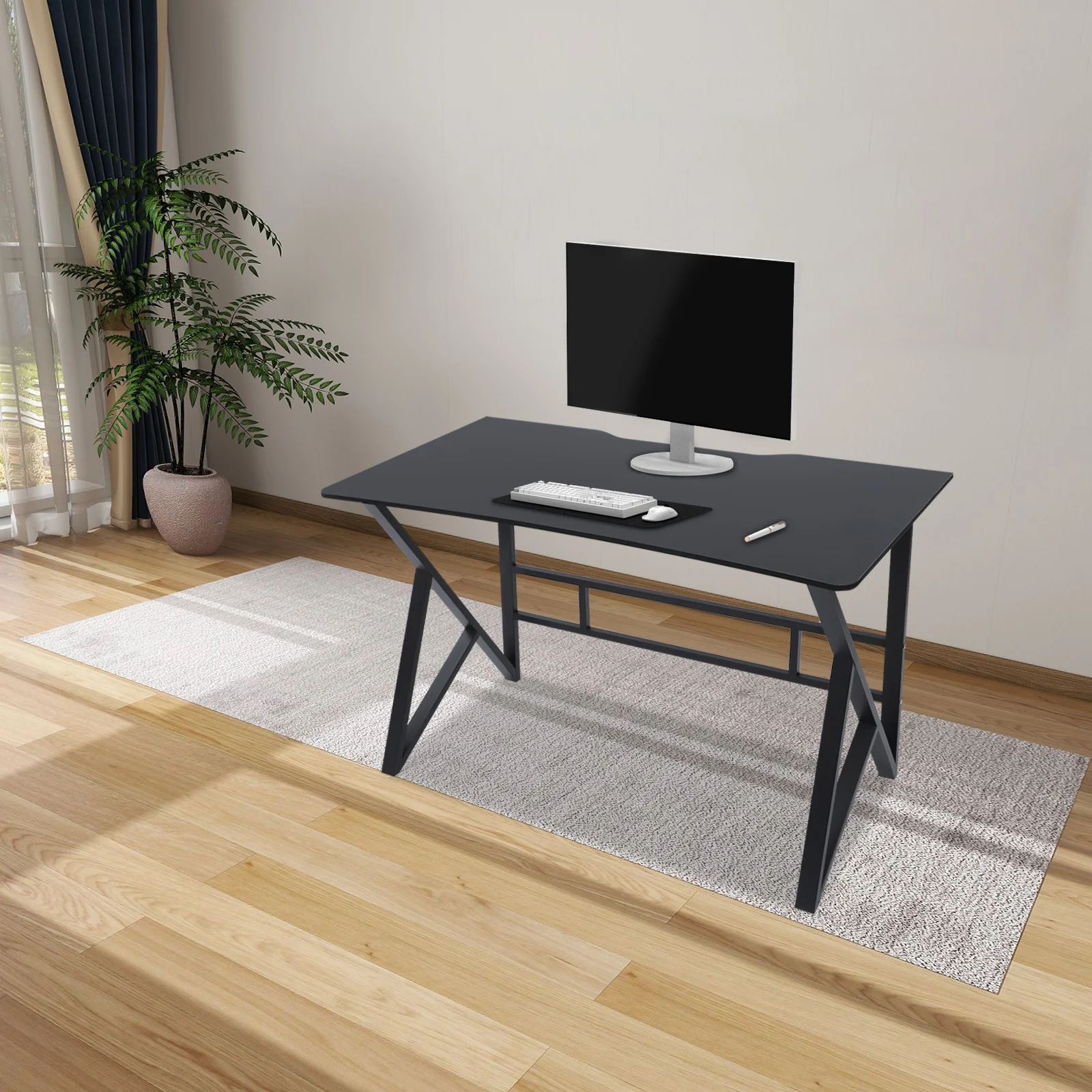 47 Inch Computer Desk, Dark Grey Home Office Gaming Desk, Sturdy Study Table, Ergonomic Writing Workstation for Home Office