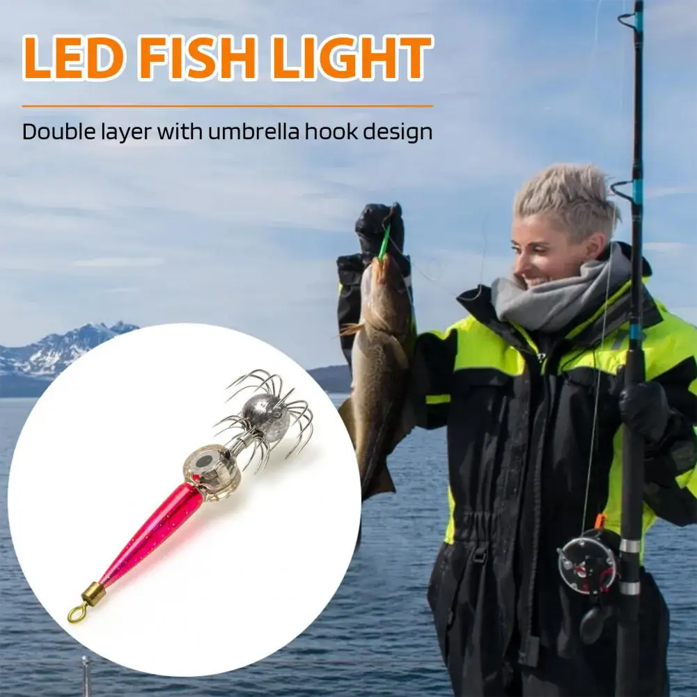 Fish Light Fish Attractor Light Waterproof Led Lure Lamp with Double Squid Hook Enhance Drop Fish with 4 Colors Fishing for Eye