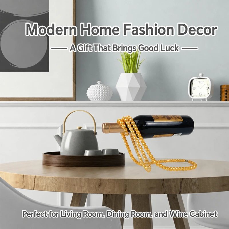Home Decor Pearl Necklace Suspension Wine Rack Creative Desktop Decoration Light Luxury Style Ornament For Living Room Dining
