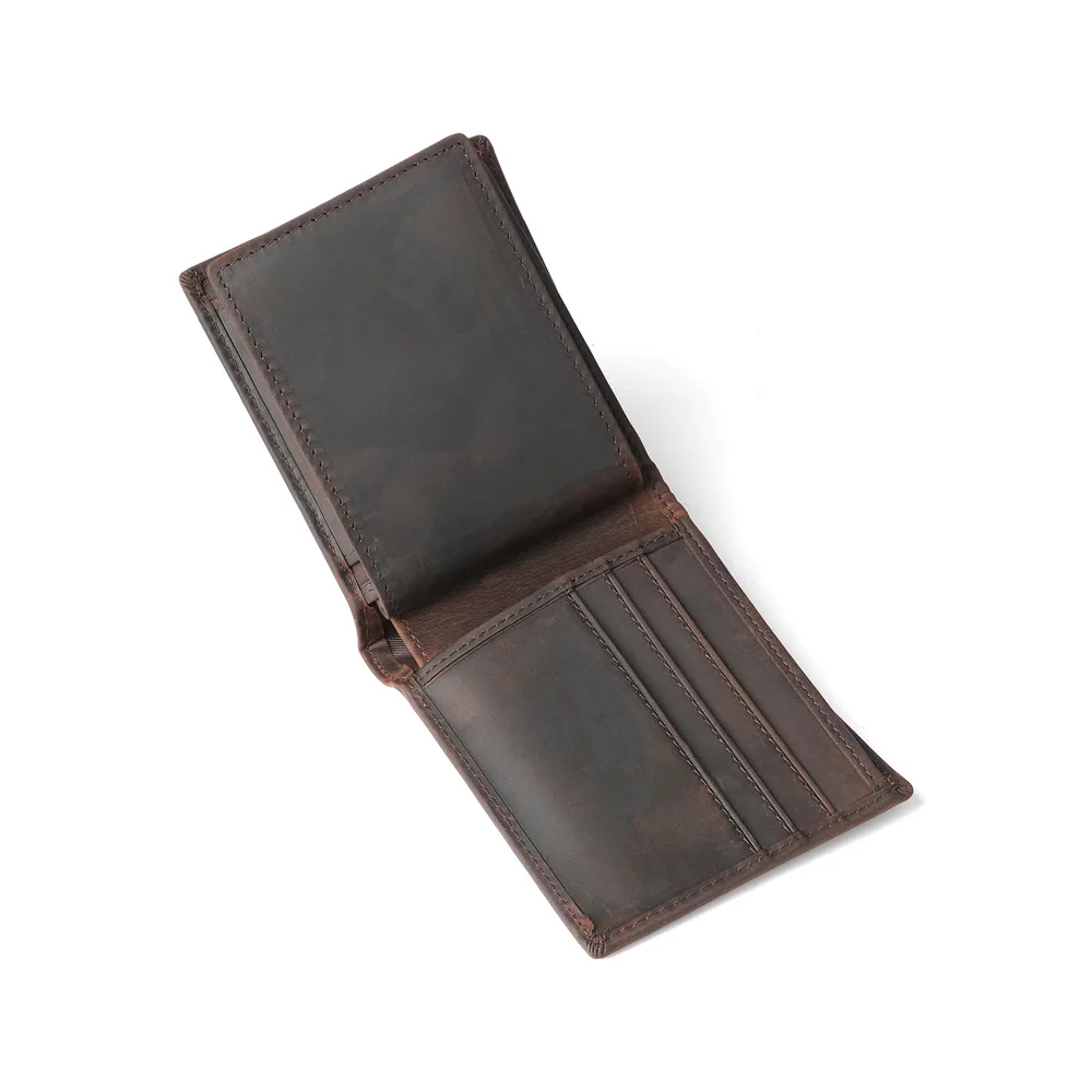 Vintage RFID Anti-Theft Brush Zero Wallet Genuine Leather Men's Wallet Men's Three Fold Card Bag Short Cowhide Men's Wallet