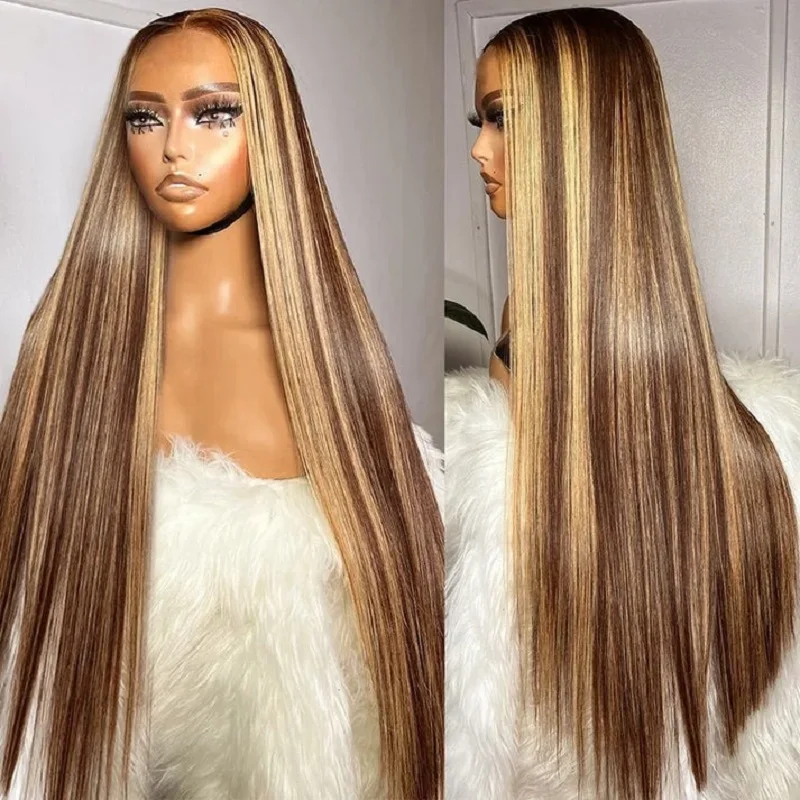 10A Highlight Ombre Lace Front Wig Human Hair 13x6 Straight 4/27 Honey Blonde Colored HD Lace Frontal Wig Pre Plucked Peruvian