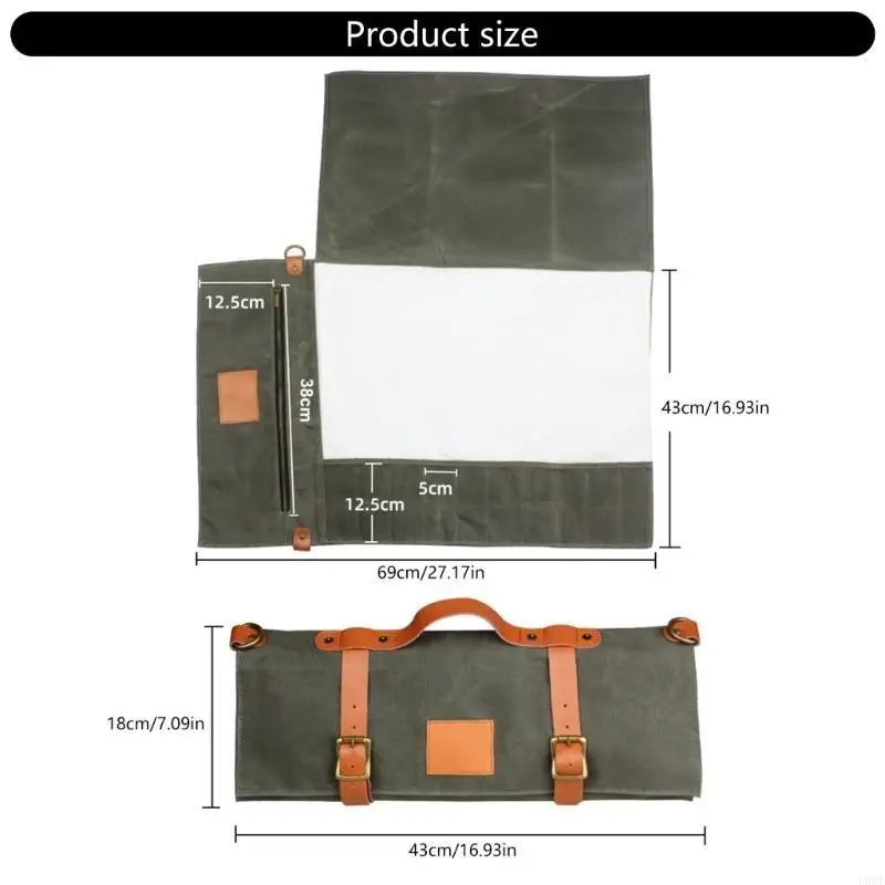 

U0DF Waxed Canvas Chefs Tool Roll Bag Water Resistant Cooking Tool Holder Case