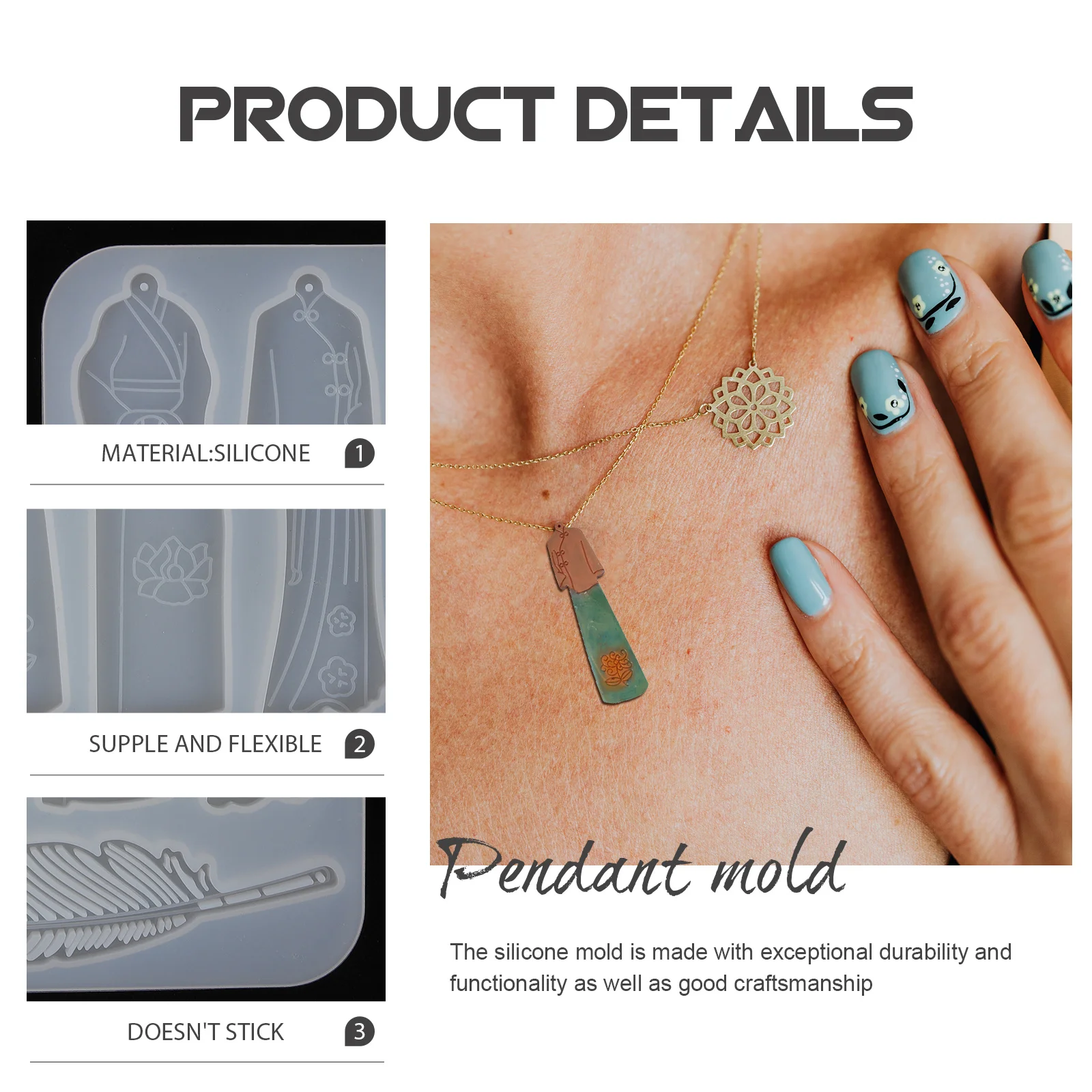 

Силиконовая форма для ювелирных изделий, подвеска, устойчивая к разрыву, гибкая форма для DIY, закладка, брелок, кулон, литье, гладкая поверхность