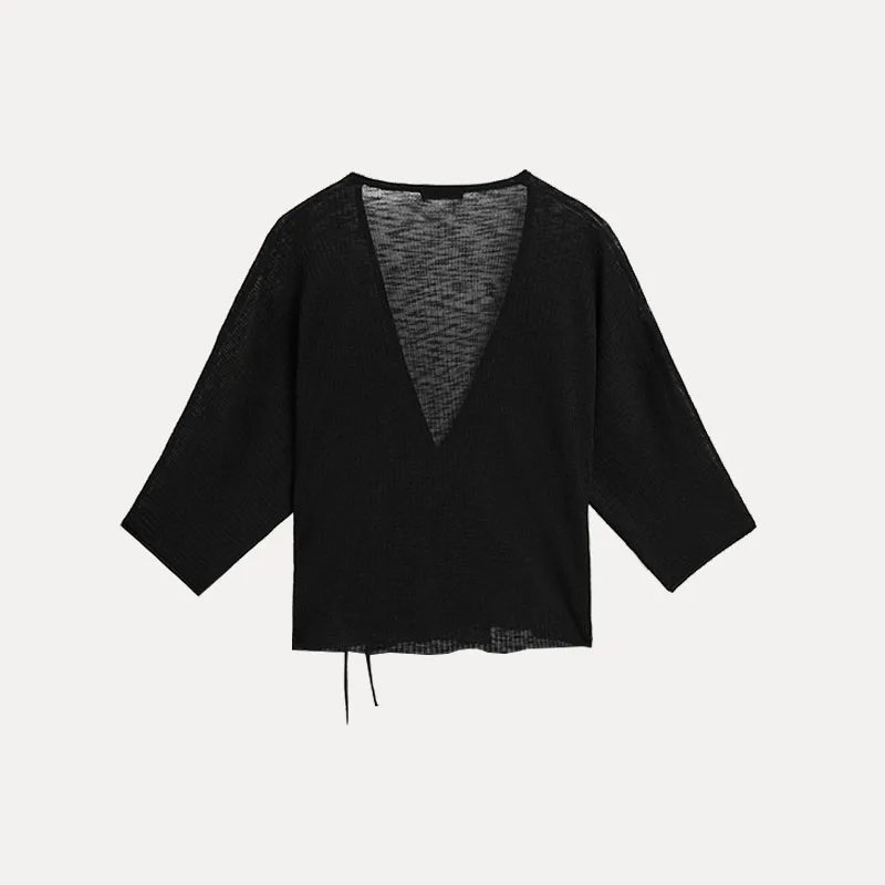 

Faionable V-Ne Open Cardigan Women's Spring Summer New Sle Belted Sli Polyester Fiber Commute Sle Regular Sve