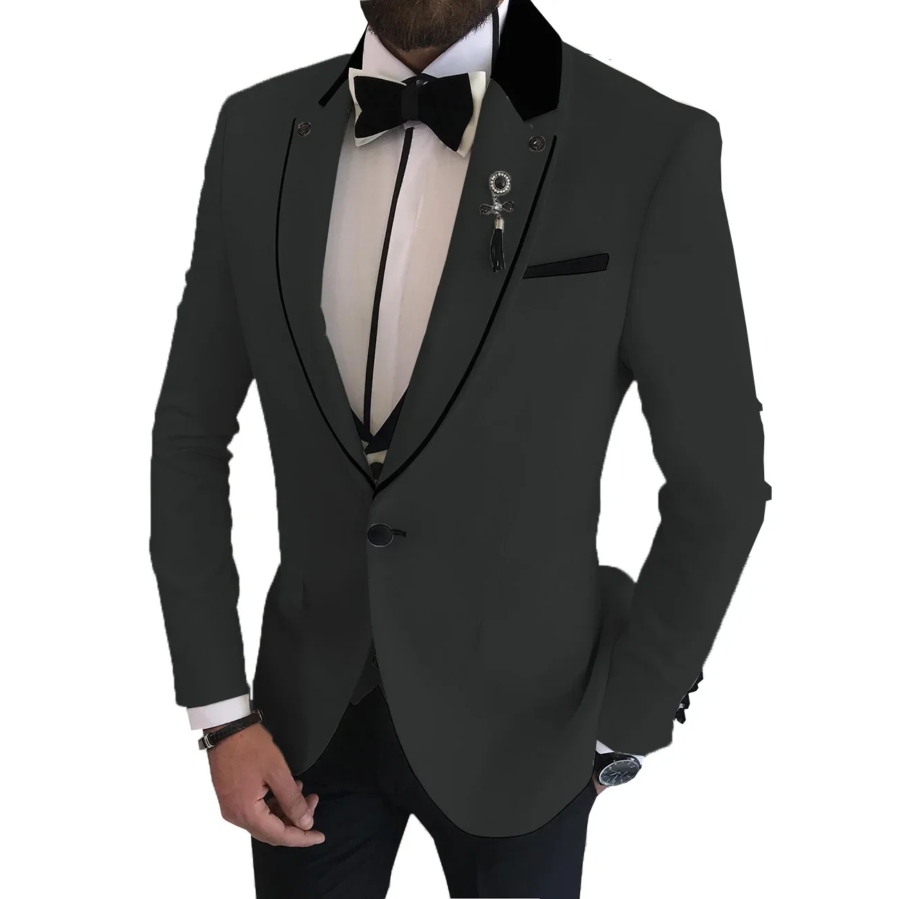 Formal Men's Suits Slim Fit 3 Piece Patchwork Notch Lapel Tuxedos Business Tailored Blazer Vest Pants Wedding Grooms Party Dress