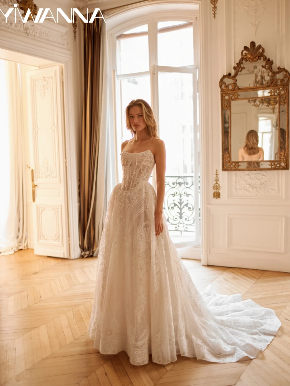 

Charming Pearls Lace With Corset Long Wedding Dress Elegant Strapless A-line Gown 2026 Customized Ivory Dresses For Bride