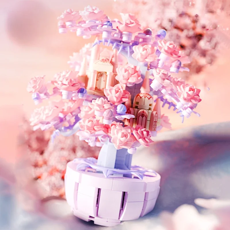 Cherry Blossom Season Tree House Building Blocks Temperature-sensitive Color-changing Granular Ornaments Assembling Toy Gift