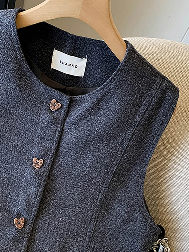 엘레 레이어드 베스트 수트 여성용 겨울 2026 가을 신상 고급 싱글 버튼 숄더 자켓 출퇴근 스타일 디자인