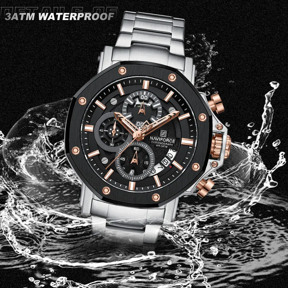Top Marke NAVIFORCE Business Quarzuhr Herren Uhren Voller Stahl Wasserdicht Chronograph Armbanduhr Männer Wasserdicht Geschenk 8065