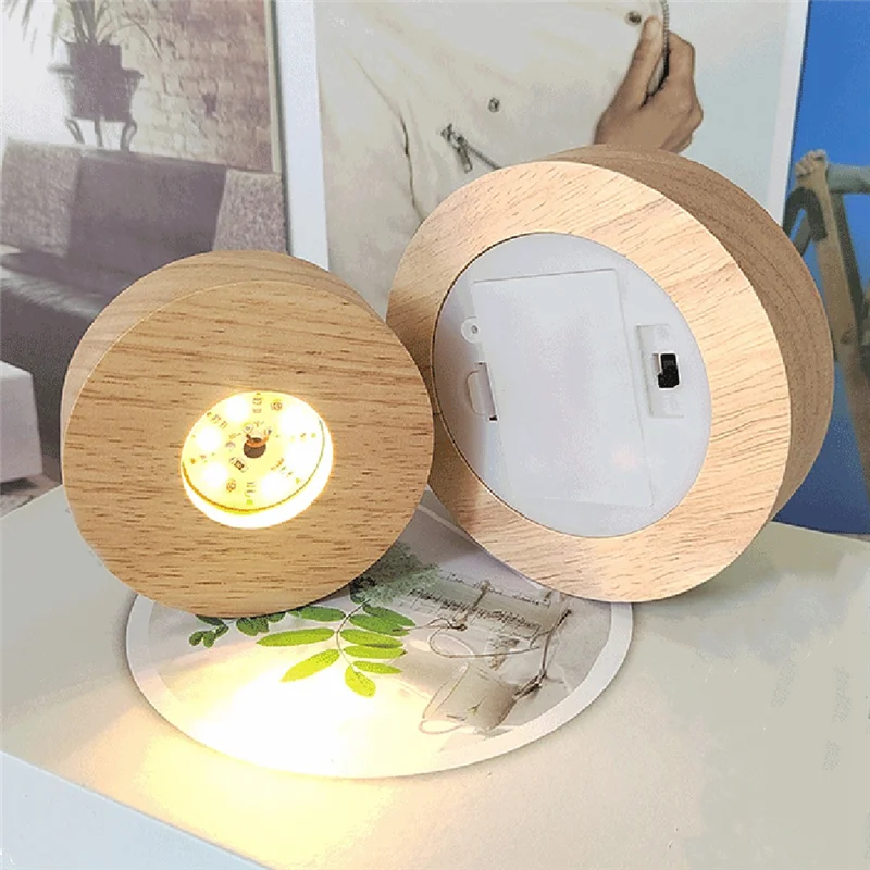 A77I Led الخشب عرض موقف ل ثلاثية الأبعاد كريستال زجاج الراتنج الفن ضوء كريستال الفن الخشب عرض مضاءة قاعدة 10 سنتيمتر ضوء دافئ