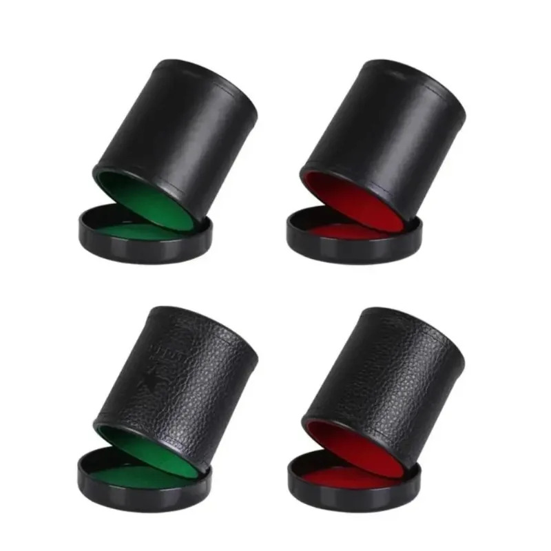Orange Green Red Leather Dice Cup with Lid Interior Lining Quiet Shaking for Liars Dice Farkle Yahtzee Board Games Set 8pcs Dice