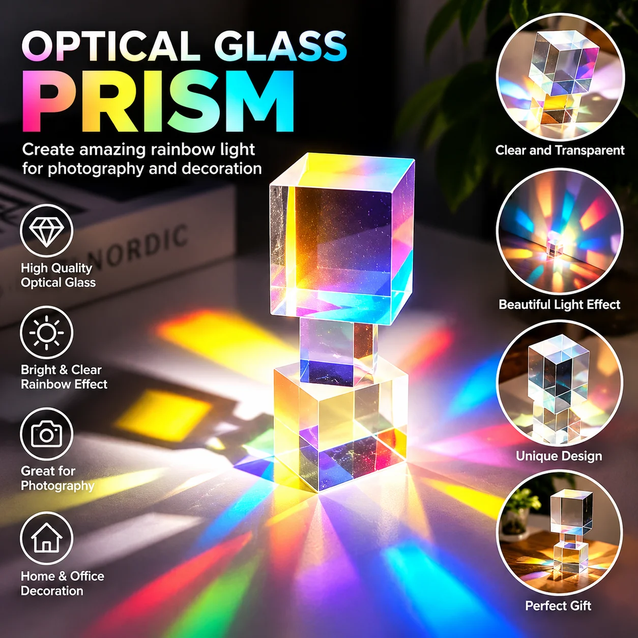 K9 Optical Glass X-Cube Prism 15mm 20mm 23mm RGB Color Combining Beam Splitting Prism for Optical Experiments and Photography
