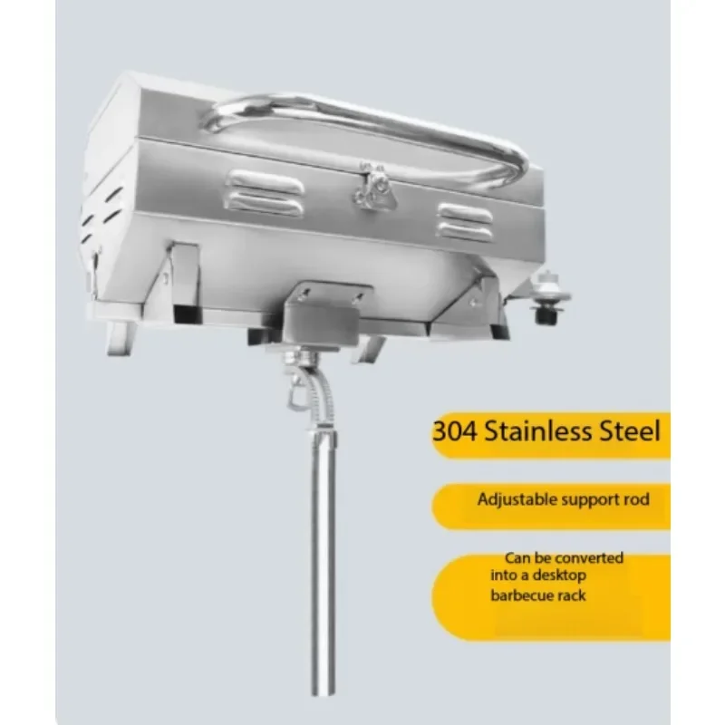 304 Stainless Steel Portable Marine Gas Grill with Fishing Rod Holder Anti‑Rust Boat for Marine Boat Camping RV Outdoor Picnic