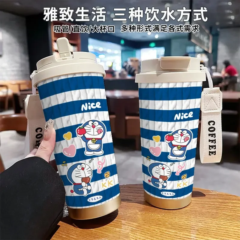 Cartoon coffee thermos cup Doraemon anime cute creative large capacity water cup student sports double drink car cup wholesale