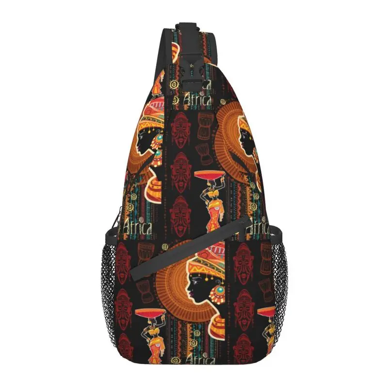 

Abstract African Tribal Women Crossbody Sling Backpack Men Custom Africa Style Shoulder Chest Bag for Travel Hiking Daypack