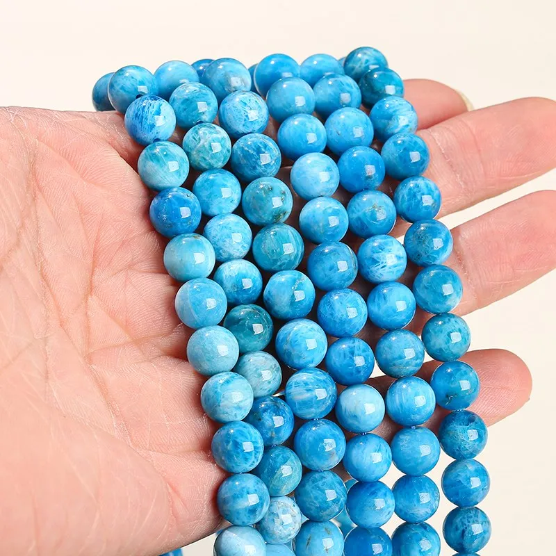 5A Natural Larimar Color Apatite Bead Gemstone Smooth Loose Spacer Beads For Jewelry Making DIY Bracelet Necklace Accessory