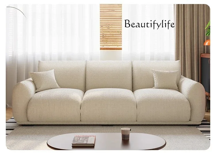 

G French White Lamb Wool Cheese Bag Cream Wind Sofa Living Room Size Apartment Retro Straight Row Fabric Sofa