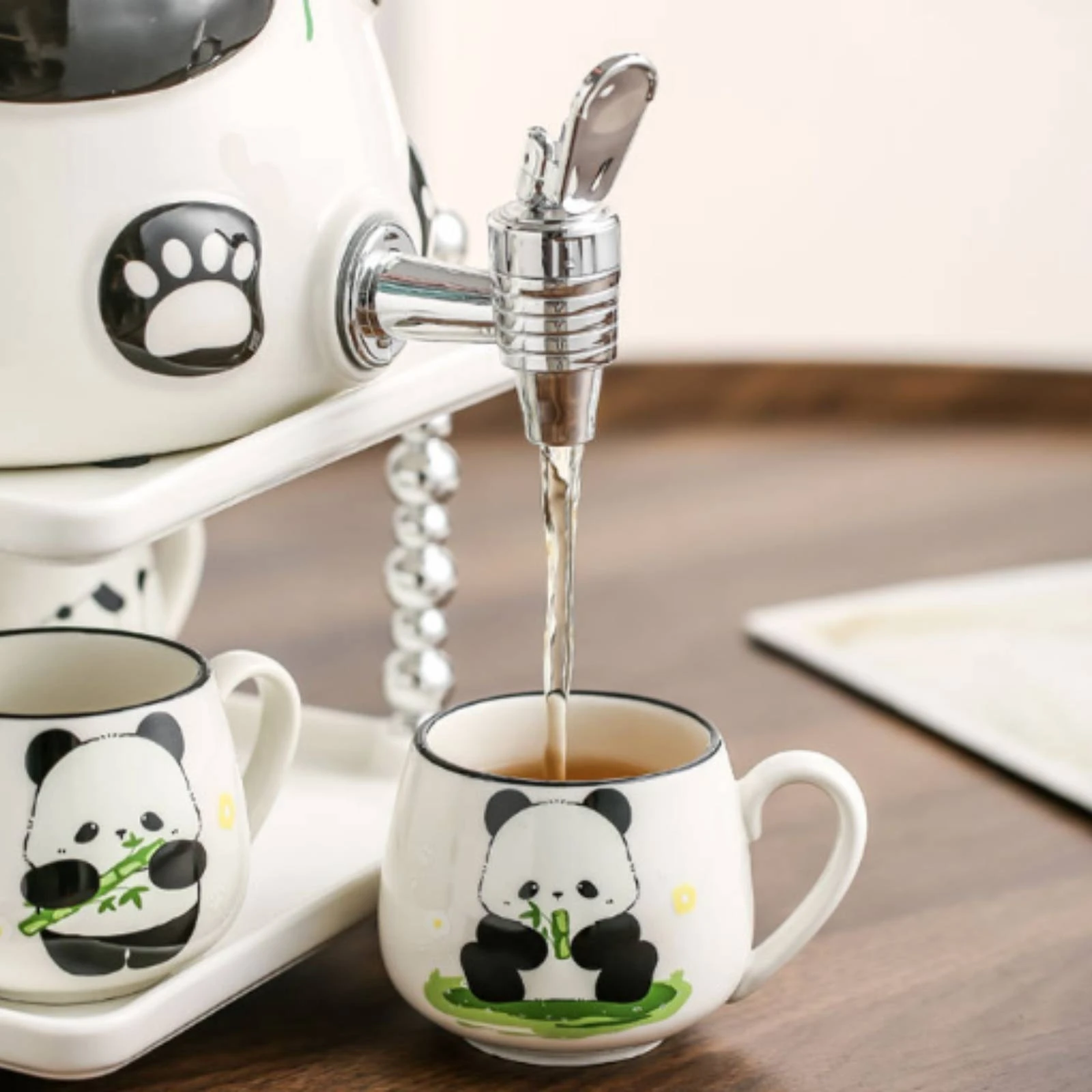 panda-water-dispenser-front-tap-ceramic-water-dispenser-household-container-fitted-lid-tableware-glossy