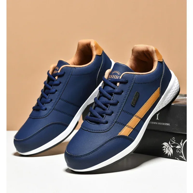 Casual Shoes Mens Outdoor Sport Tennis Sneakers Lightweight Comfortable Lace Up PU Trainer Formal Walking Flats for Men