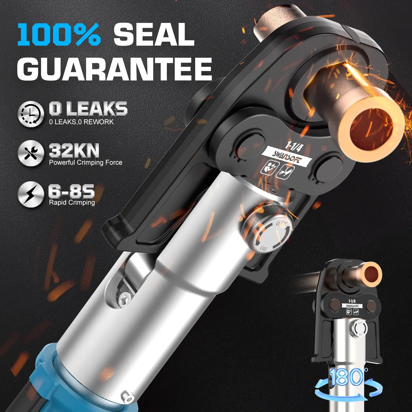 أداة تجعيد النحاس الهيدروليكية 32KN 18V 4Ah كهربائية مع 4 فكي 1/2 بوصة، 3/4 بوصة، 1 بوصة، 1-1/4 بوصة