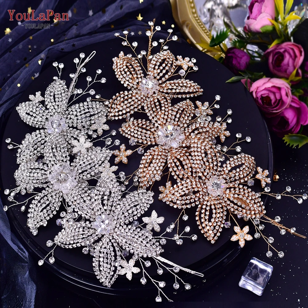 

YouLaPan Rhinestone Bridal Head Piece Wedding Hair Accessories Bride Tiara and Headdress Handmade Woman Pageant Headwear HP252