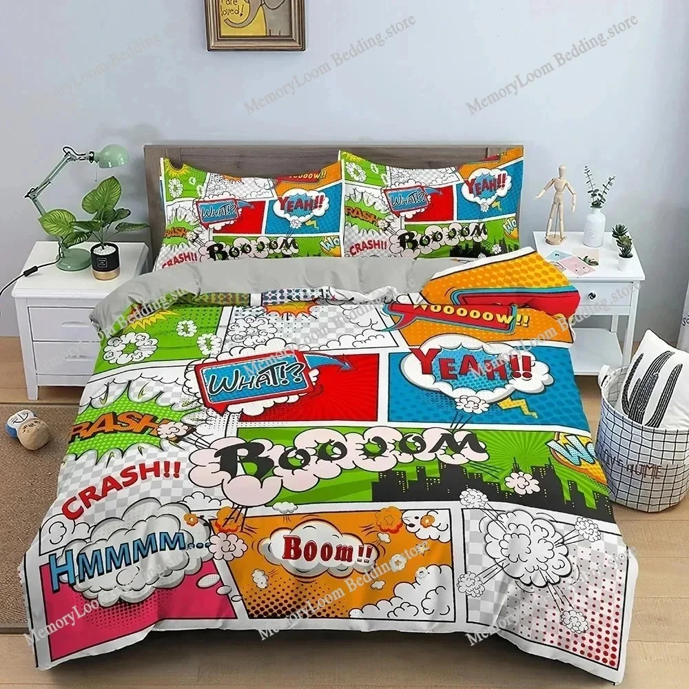 

Color Comic Pattern Duvet Cover Queen King Cartoon Bedding Set for Kids Boys Girls Hippie Hip Hop Rock Style Comforter Cover