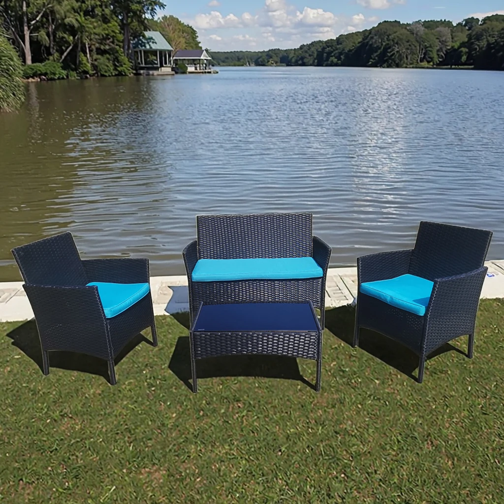 

Modern Outdoor Classical Wicker Leisure Chair Set Garden Furniture 4 Sets Apartment Pe Rattan Chair and Table