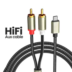 1 M Length Type C To RCA Audio Cable 2 RCA Aux Cord Converter USB C Audio Line for Laptop Mobile Phone Speaker Amplifier