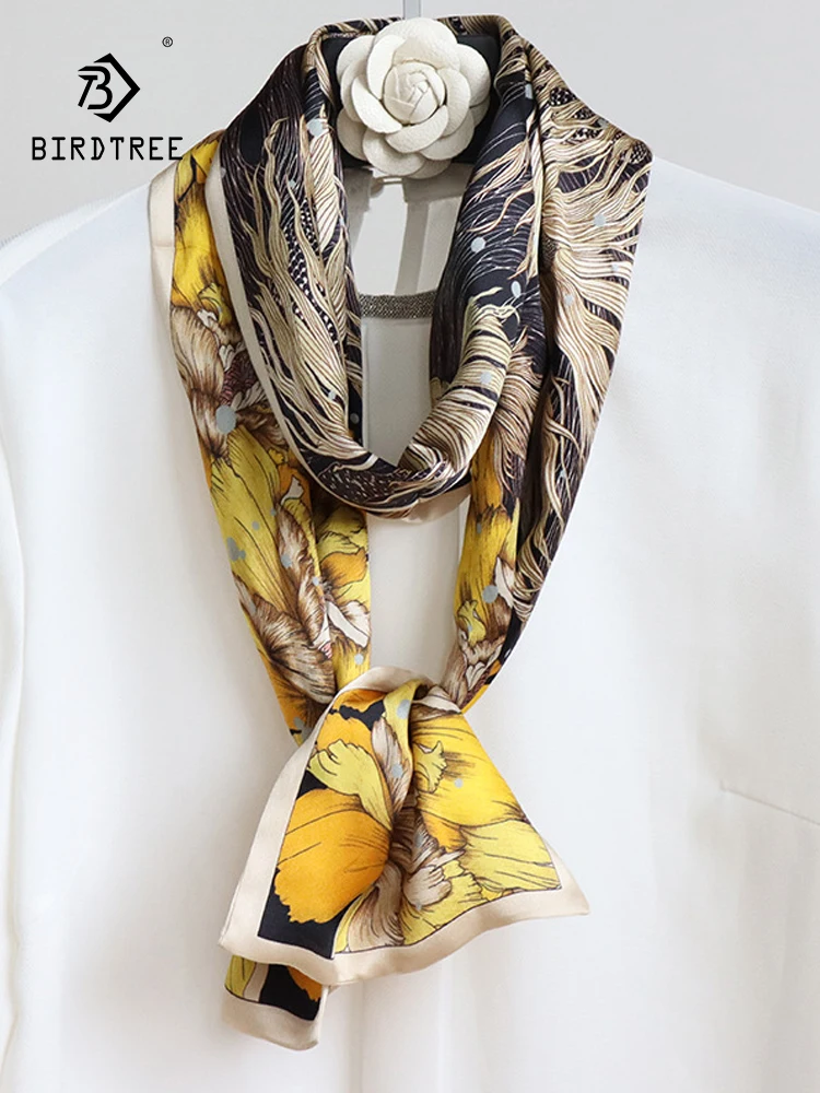 

BirdTree 100%Real Silk Elegant Scarf, Women Double Sided Floral Print, Satin Mom Gift, Fashion Ribbon, 2024 Spring New A41712QC