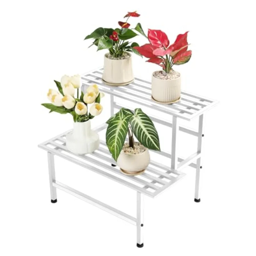 

Metal Plant Stand Outdoor Plant Shelf Indoor, 2 Tier Heavy Duty Ladder Plant Stands for Multiple Plants, 26" L x 20.25" H x 17.