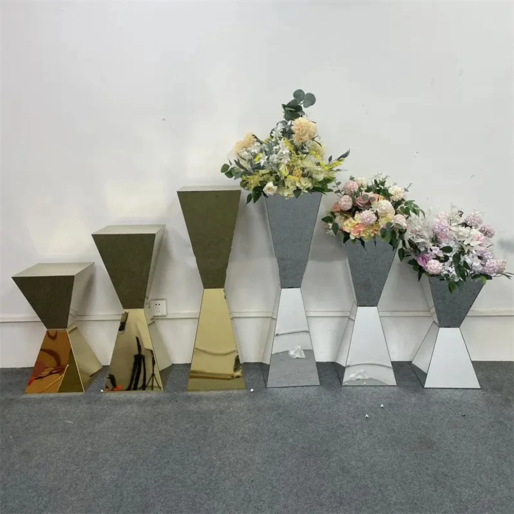 

6pcs/10pcs 60/90/80/100cm Event Supplier Mirror Gold /Silver Flower Bucket Display Stand Tall Flower Stand Center Piece Wedding