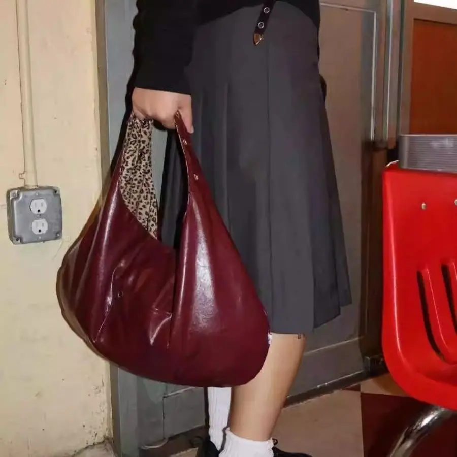 Bolso Tote 2026 Nuevo para Mujer, de Doble Uso, Gran Capacidad, Estampado de Leopardo, Color Rojo Vino, Bolso de Hombro, Bolsos de Lujo