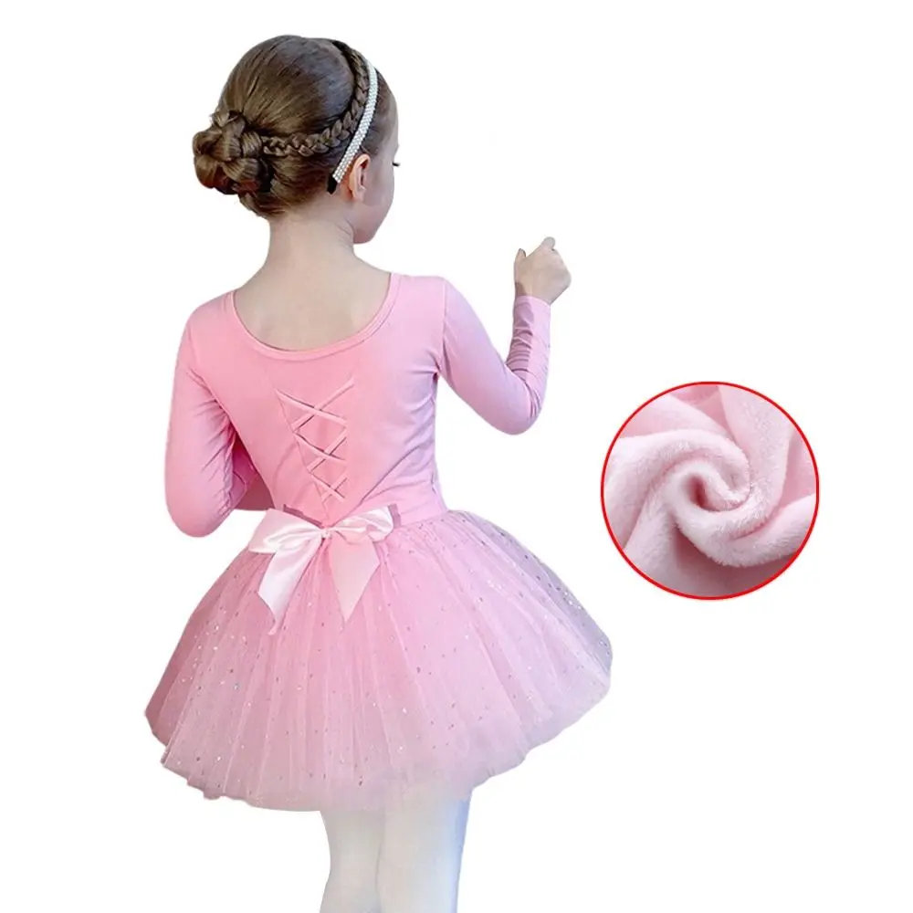 أزياء طويلة الأكمام الاطفال فستان الباليه القطن Bowknot الباليه توتو تنورة حزب اللباس رقيق أزياء رقص الاطفال الفتيات