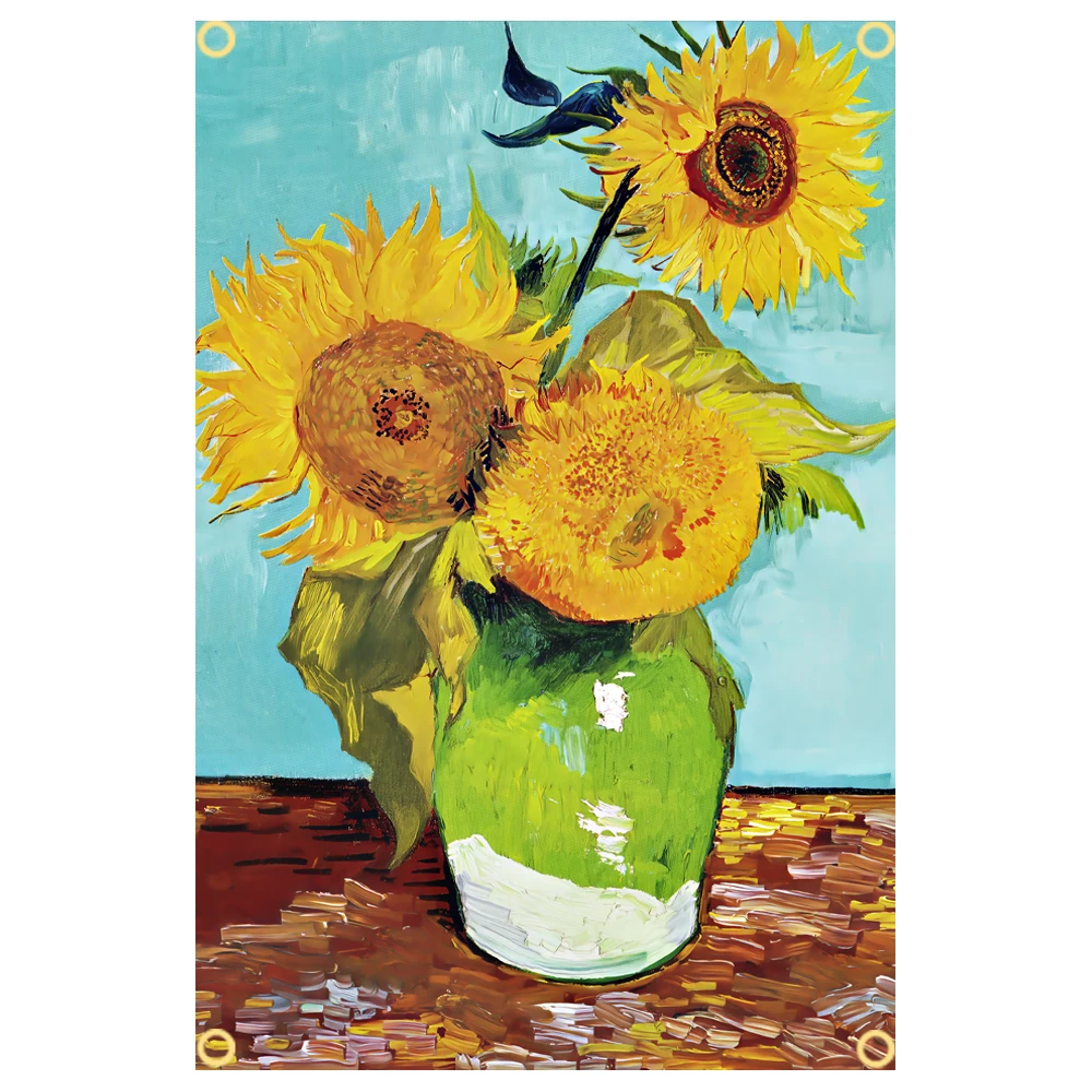 3×5Ft Starry The Starry Night Sunflowers Café Terrace at Night Vincent van Gogh 2 Flag Art Polyester Printed Tapestry For Decor
