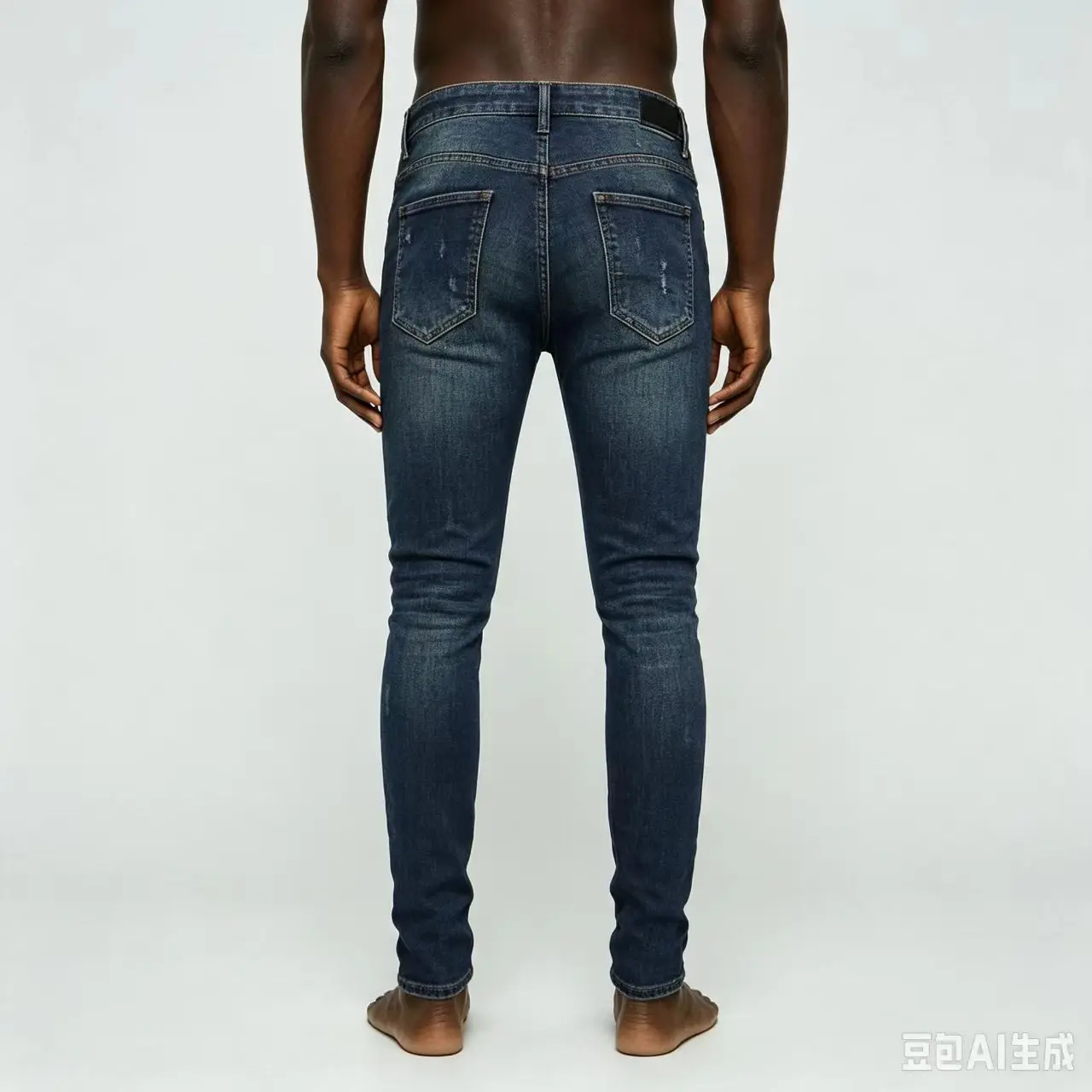Men's Y2K Fashion Elastic Slim Fit Jeans Pleated Perforated Patches High Street Hip-Hop Washed Blue New