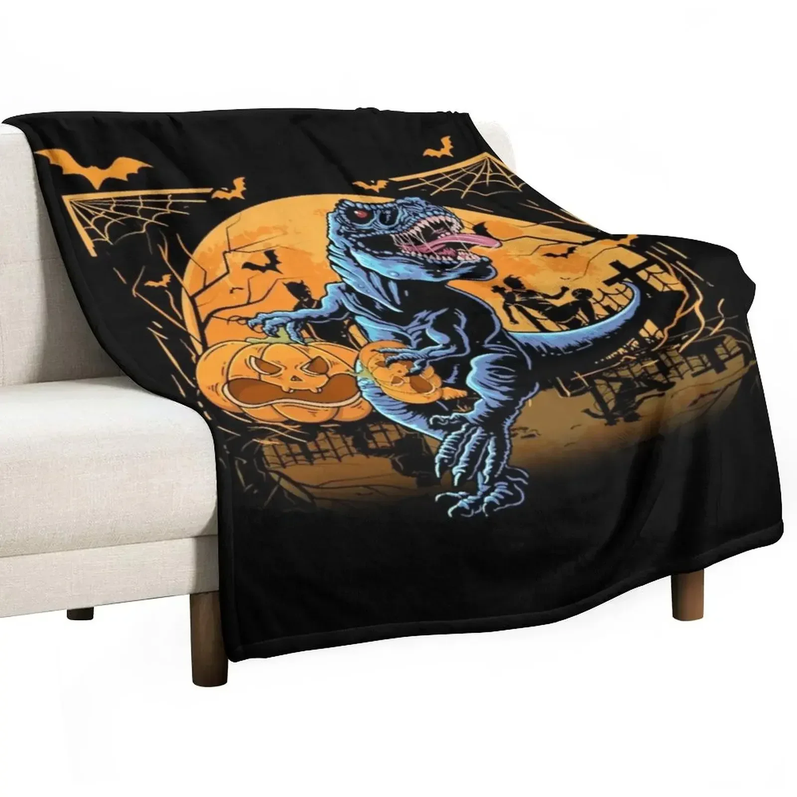 

Halloween Dinosaur Pumpkin Throw Blanket wednesday Bed Blankets