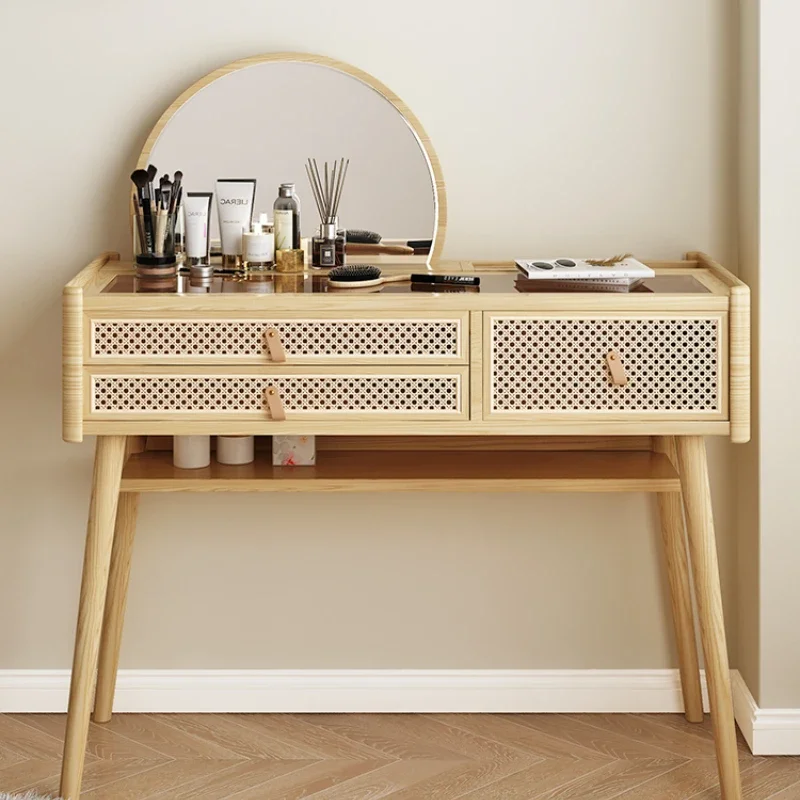 

Rattan Dresser Integrated Solid Wood Bedroom Makeup Table Logs