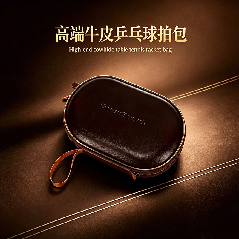 Top-grain Leather Table Tennis Sports Bag High Quality Real Leather Table Tennis Racquet Storage Cover Athlete Table Tennis Box view 5