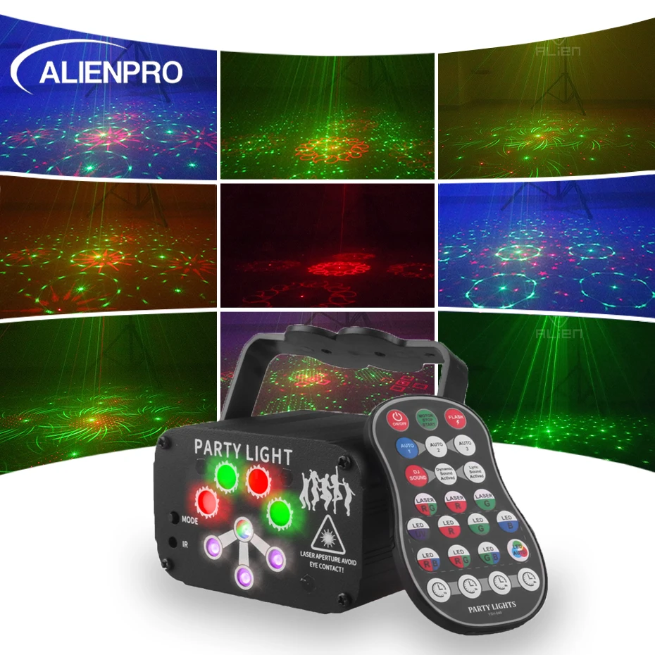 ALIEN RGB MINI DJ Disco Party Laser Light Projector USB Rechargeable LED UV Sound Strobe Effect Wedding Xmas Holiday Dance Lamp