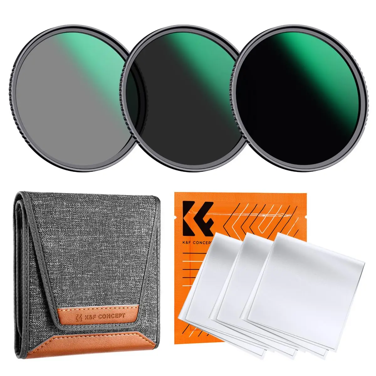 K&F Concept Nano-D Series 82mm ND8+ND64+ND1000 Lens Filter Kit with 24 Layer Multi-coated with 3 Cleaning Cloths & Filter Pouch