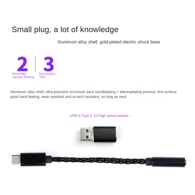 T01s DAC 오디오 하이파이 이어폰 앰프, USB C타입-3.5mm 잭 오디오 어댑터, 32 비트 디지털 디코더, AUX 컨버터