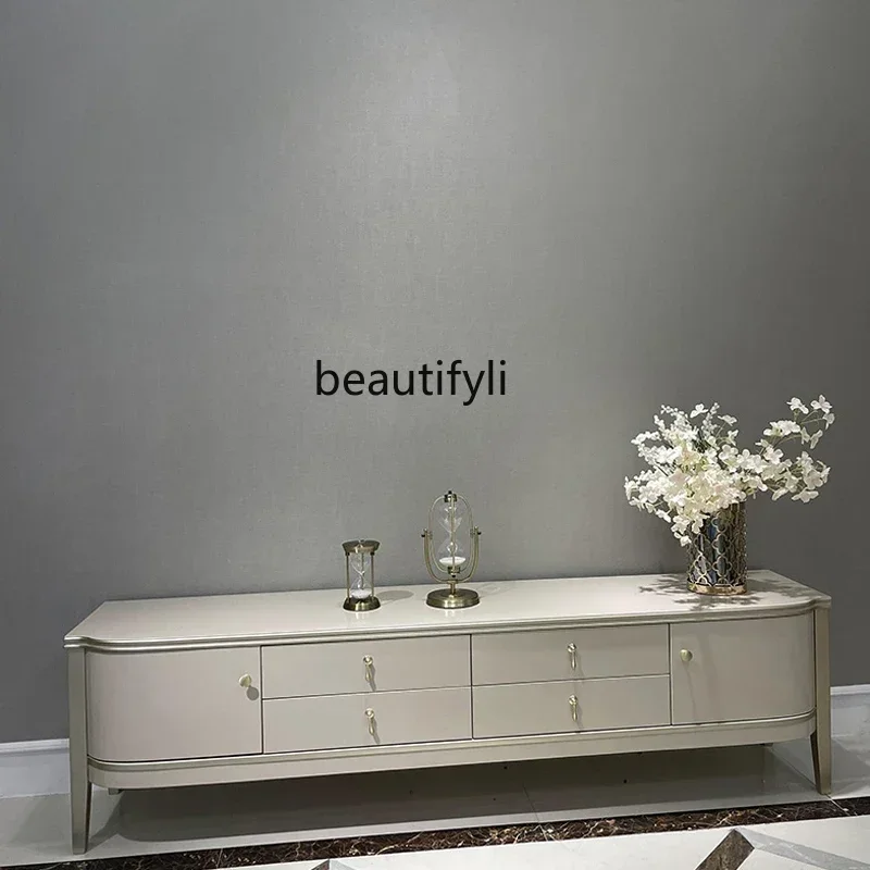 

02C American Light Luxury Solid Wood TV Cabinet Living Room Modern & Minimalism High-Grade Gray Small Apartment