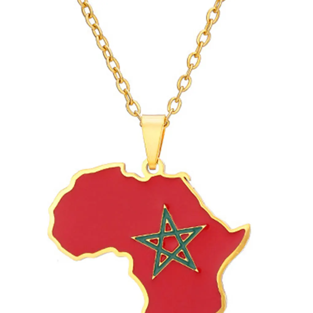 3.8 سنتيمتر الهيب هوب أفريقيا قلادة على شكل خريطة قلادة مجوهرات المغرب خريطة العلم قلادة قلادة الإكسسوارات الأنيقة