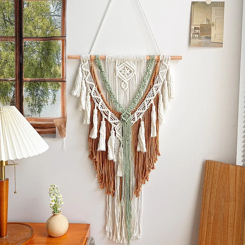 1 قطعة حكيم الأخضر البوهيمي المنسوجة يدويا نسيج خمر الشمال نمط الجدار الشنق النسيج الفن ديكور غرفة نوم قطعة المشهد حلية