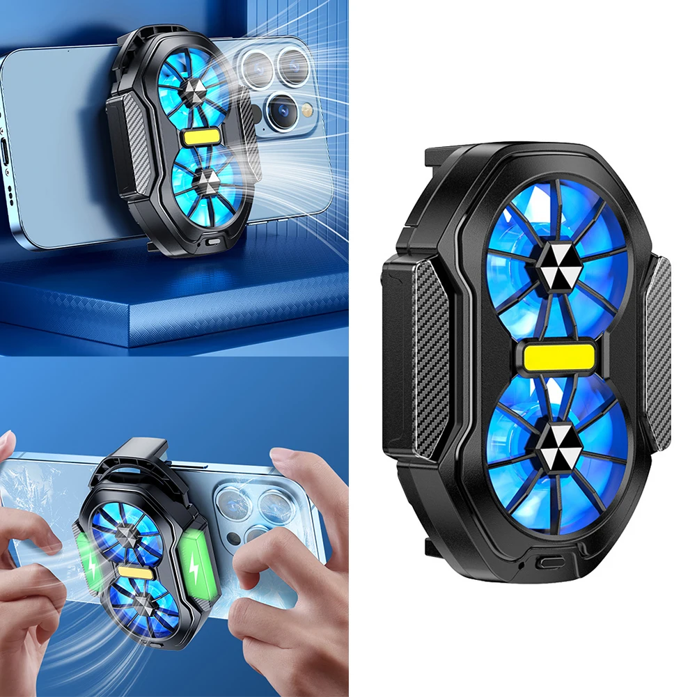 

Dual Fan Mobile Phone Cooler Plug-in/Rechargeable Portable Game Heat Sink Type-C Air Cooling for Android IOS PUBG Game Cooler