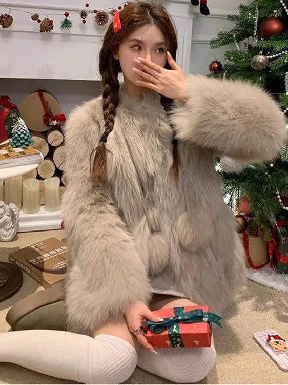 

Winter 2025 Thiened Fur Coat Women's Regular Sle Youthful Fluffy Outerwear Slimming Effect Korean Commute Sle