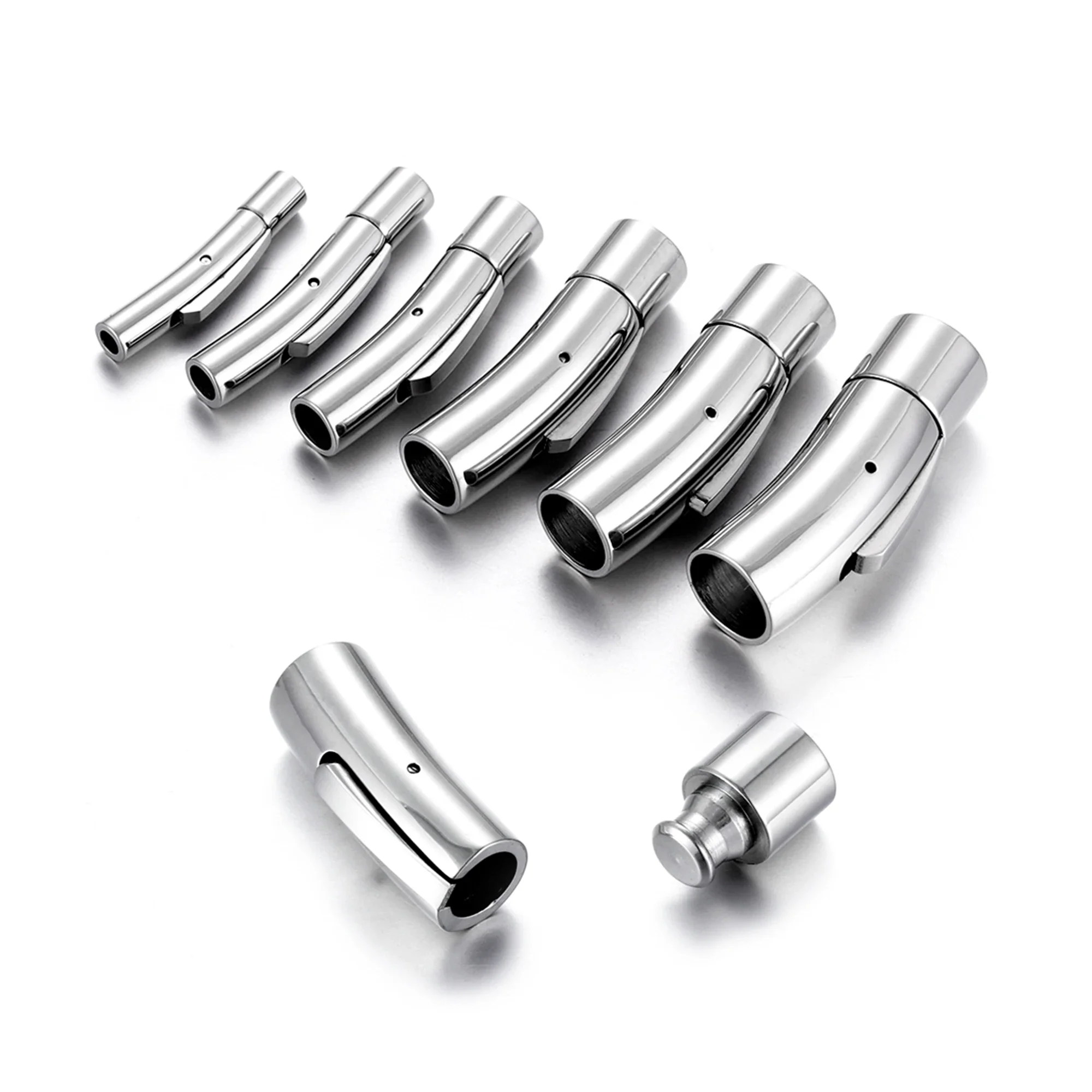 Stainless Steel Curved Bayonet Clasps 2-8mm Hole Size for Bracelet Connectors DIY Jewelry Making Closure Accessories